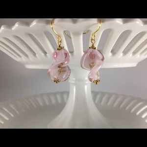Handmade Earrings White/Pink/Gold 3D Flower Twisted Lamp Work Glass Beads New
